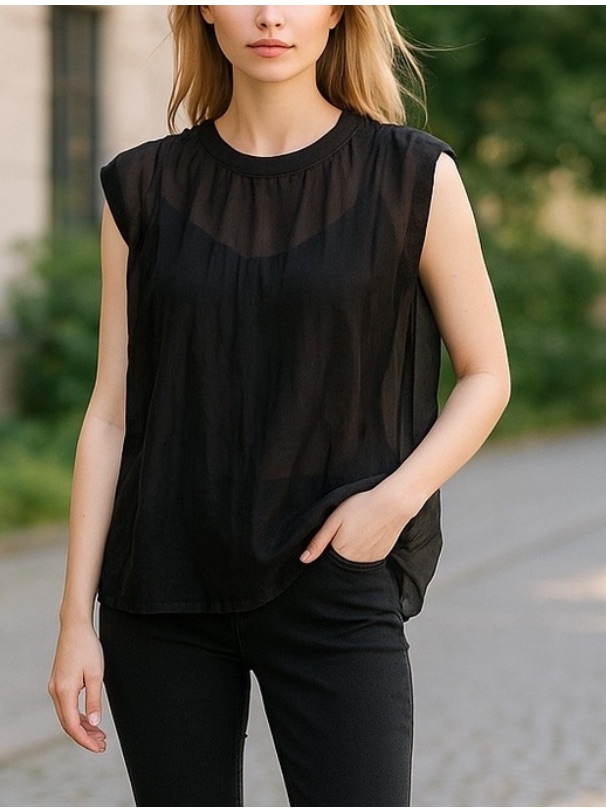 Vince Cap Sleeve Sheer Top Size Small